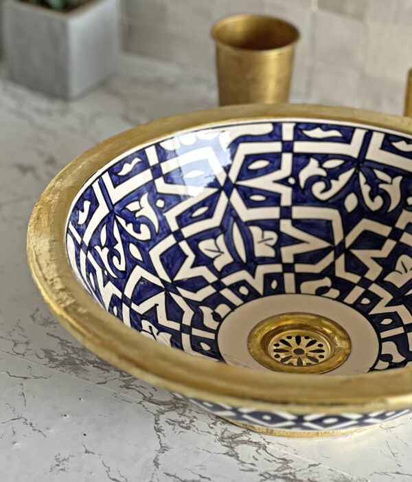 Lavabo en céramique bleu fait main – Évier marocain au design authentique fait main – Image 2