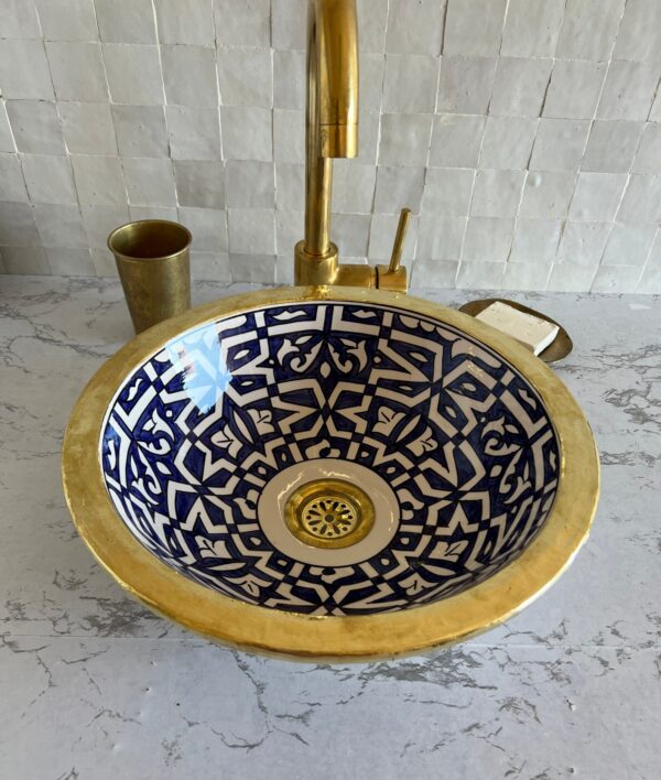 Lavabo en céramique bleu fait main – Évier marocain au design authentique fait main – Image 3