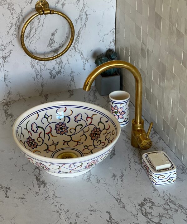 Fait main Vasque marocaine sur mesure – Céramique traditionnelle avec finition brillante – Image 3