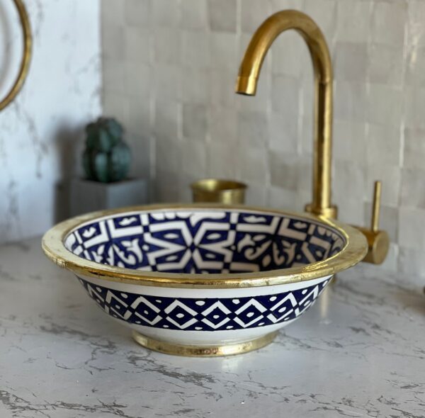 Lavabo en céramique bleu fait main – Évier marocain au design authentique fait main – Image 6